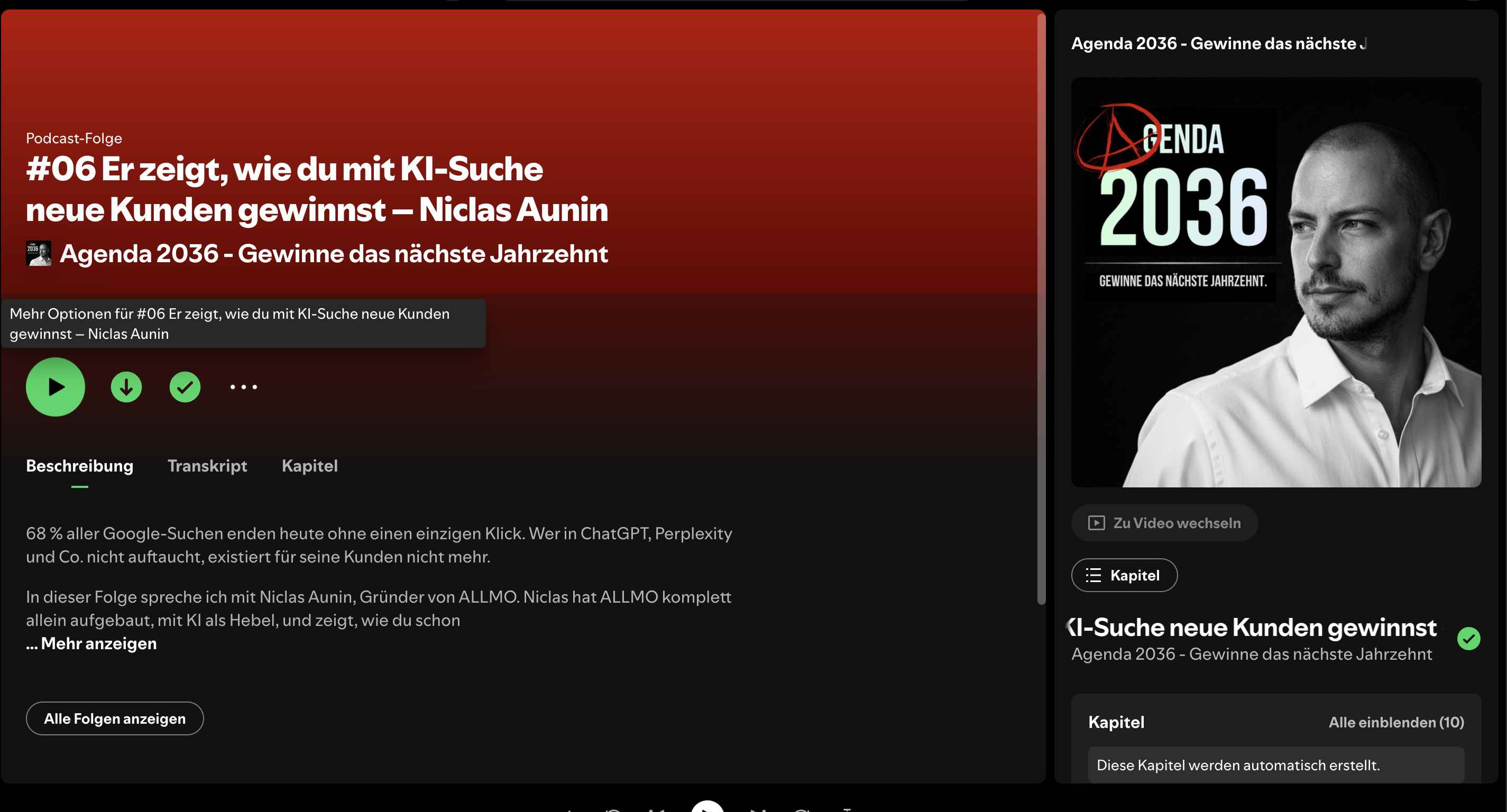 Screenshot of the Spotify interface showing the podcast Agenda 2036.